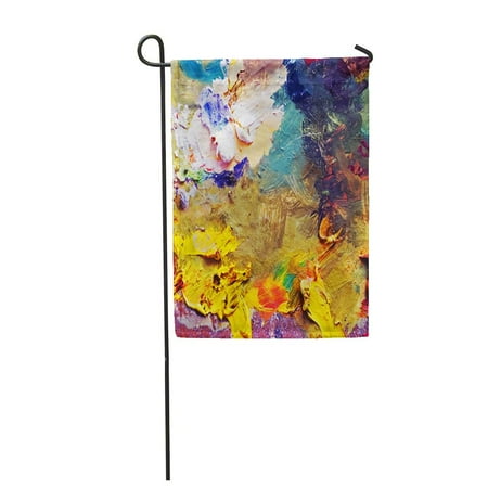 Garden Furniture With Pallets SIDONKU Green Canvas Palette Pink Artist Oil Color Abstract Paint Garden Flag Decorative Flag House Banner 12x18 inch ()