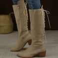 thumbnail image 3 of Rokment Knee High Boots for Women with Back Strappy 2025 Vintage Fall Winter Chunky Mid Heel Zip up Wide Calf Tall Riding Boots Beige Size 6.5, 3 of 7