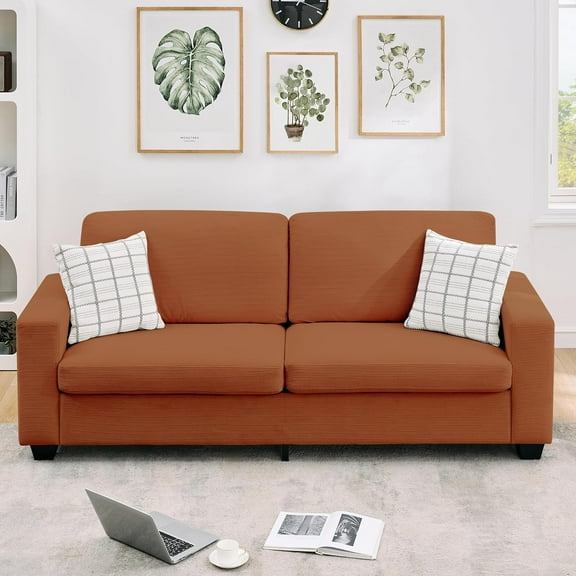 Loveseat Sofa Couch for Living Room, 83 Inch Corduroy 2 Seater Love Seat with Wide Armrest, Removable Washable Cushion Cover for Small Spaces (83inch, Orange)