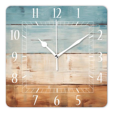 12 Inch Wall Clock Battery Operated Square Clock Decorative for Office, Kitchen, Outdoor, Living Room，Vintage Wooden Plank Painting