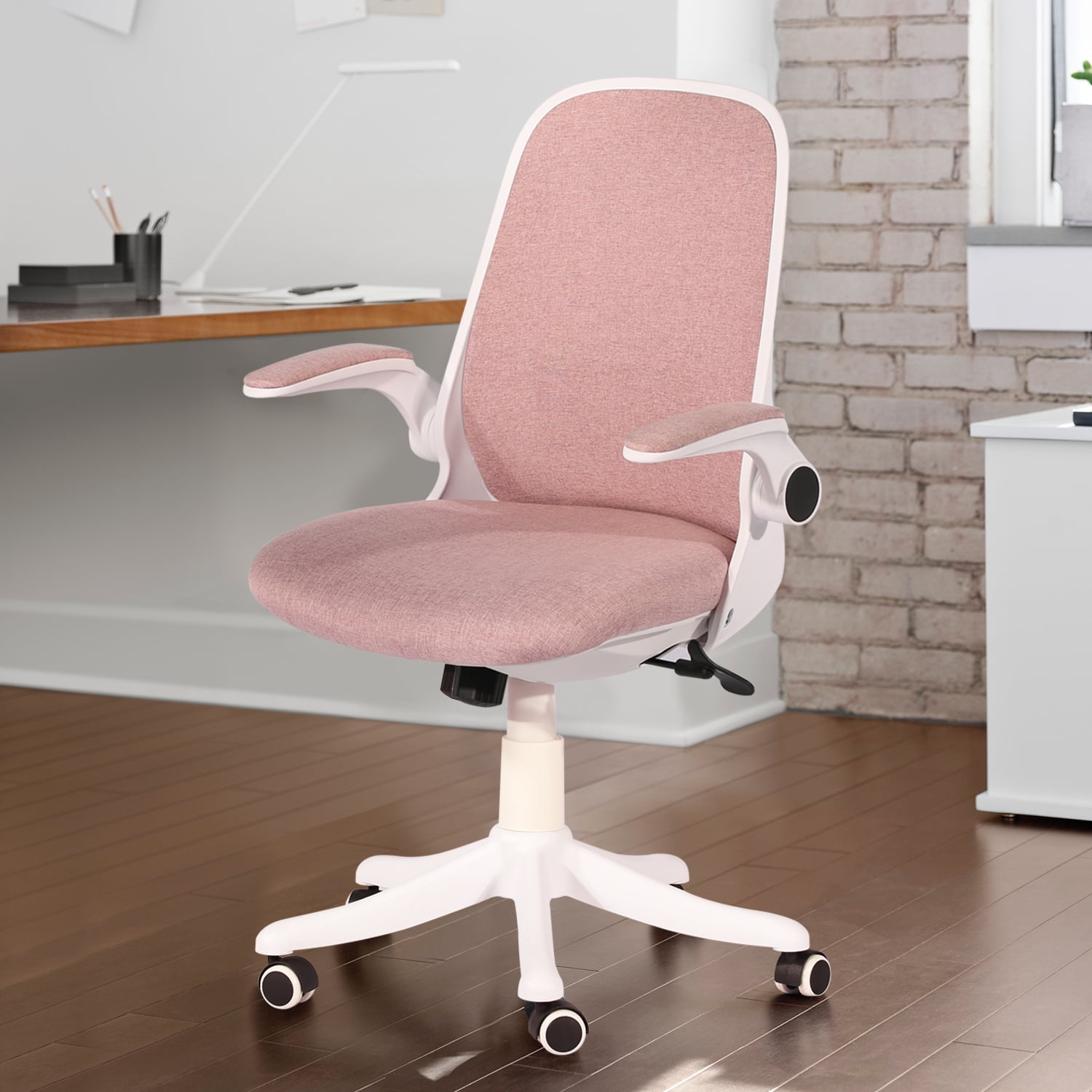 VECELO Mid-Back Upholstered Pink Task Chair Computer Chair Office Chair