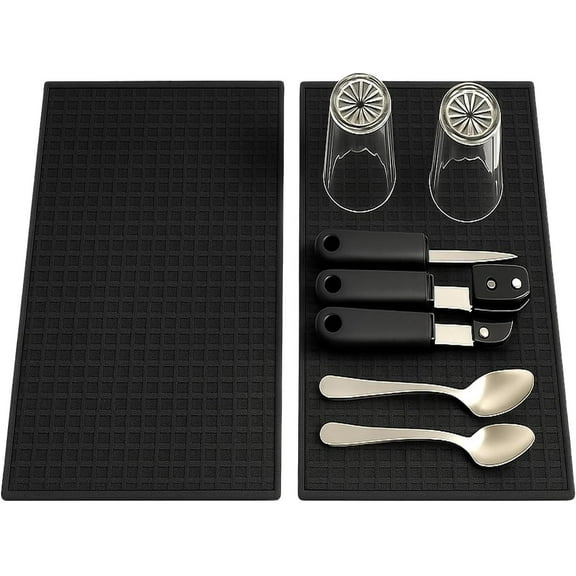 Dependable Industries inc. Essentials 2 Pack Microfiber Dish Drying Mat Black Absorbent Quick Drying 15" x 20" Black