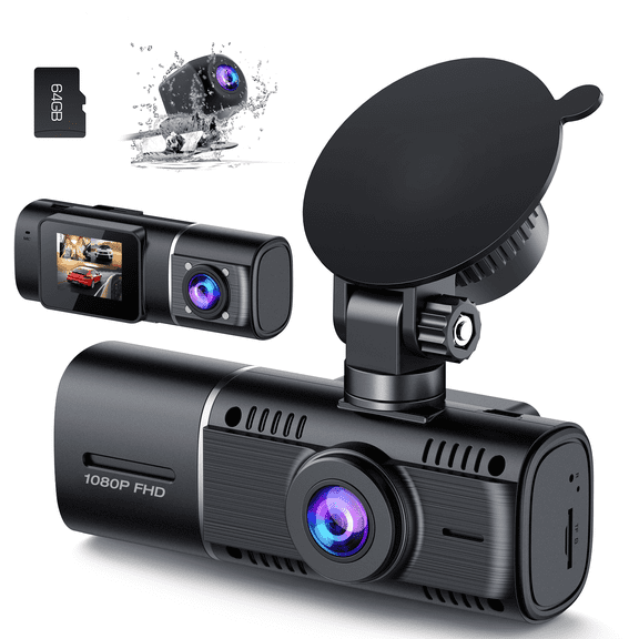 TOGUARD 3 Channel Dash Cam for Car, 1080p Front Inside and Rear Dash Camera, Dashcam with 64GB Card, Infrared Night Vision, G-Sensor, Parking Monitor