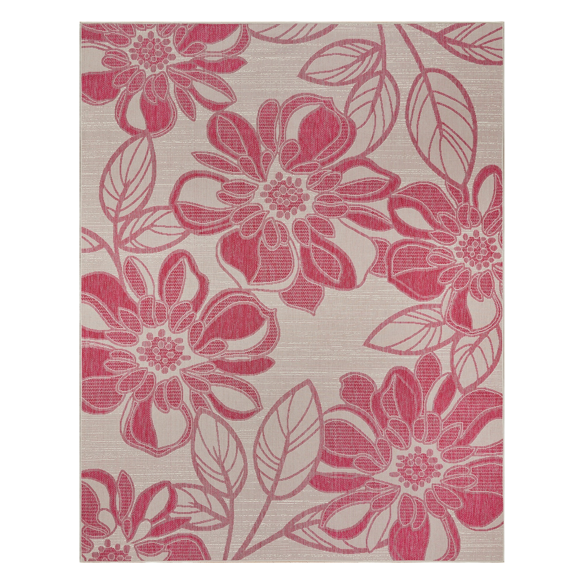 Tropea Woodbury Casual Tropical Floral Fushia Ivory Premium Flatweave UV Resistant Indoor Outdoor Area Rug, 8x10