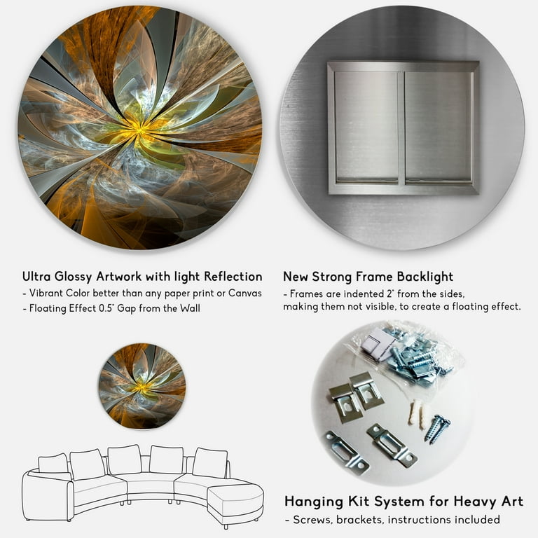 Designart 'Symmetrical Yellow Fractal Flower' Disc Large