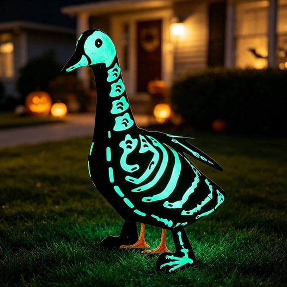 Porch Goose Halloween Skeleton Outfit Costume Cover Glow In The Dark Skeleton Pattern Luminous Outdoor Yard Decor Festival Decoration For Halloween Porch Goose Statue