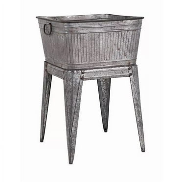 Multi Functional Galvanized Metal Tub on Stand, Gray