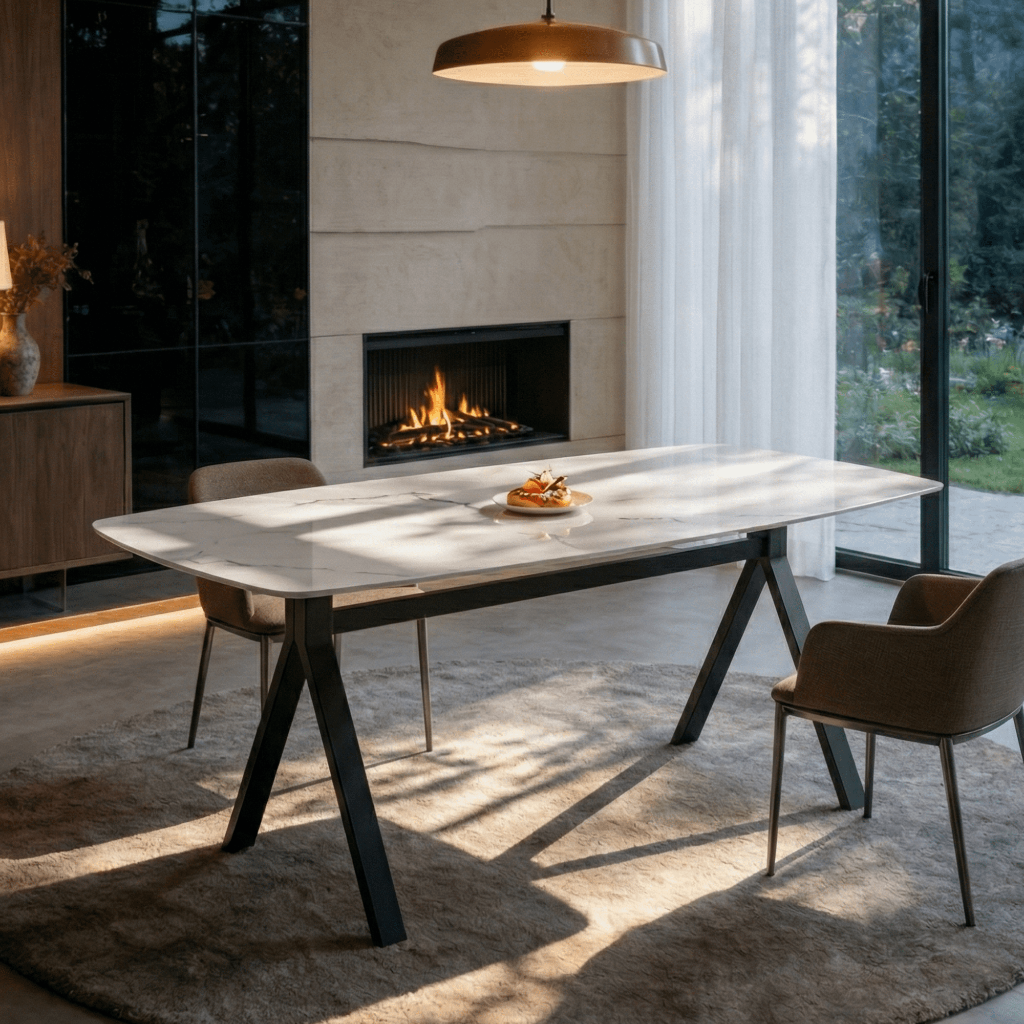 Mintazer 51" Modern Rectangular Dining Table with Marble Tempered Glass Top & Black Metal Legs, Kitchen Table for 4-6 People, Black & White