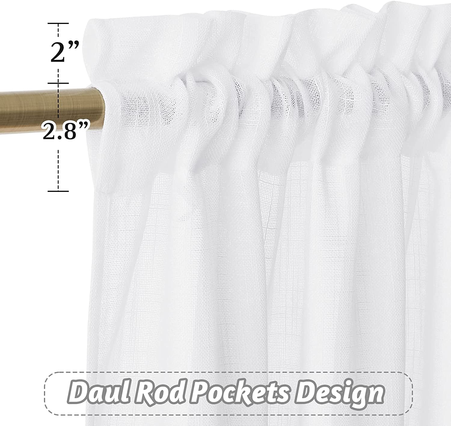 MKEUDQ-Cafe Curtains 24 inches Length, Linen Sheer Short Curtains for Small Window, Half Privacy Light Filetring Tier Valance for Kitchen Bathroom Window Over Sink, W 26 x L 24, White, 2 Panels Set