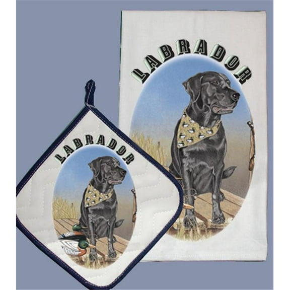 Pipsqueak Productions DP984 Dish Towel and Pot Holder Set - Labrador Black