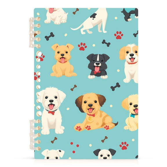 Cute Cartoon Dogs Paws Bones Spiral Journal Notebook College Ruled Notebook 8.3" x 5.7" A5 Lined Thick Paper Page