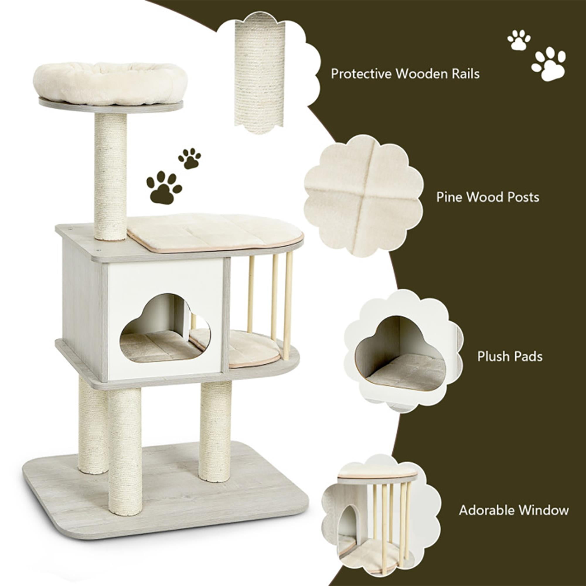 Kadyn 46" Wood Cat Tree Tower Furniture, Cat Condo with Platform, Cushionsfor, Scratch Post for Kittens Cat Tree House, Gray