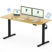 FitStand 60x24 Home Office Height Adjustable Standing Desk with Hooks, Ergonomic Electric 2-Stage Stand Up Computer Desk, Black and Maple