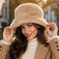 thumbnail image 5 of Lumtrix Fuzzy Winter Bucket Hats for Women, Men Warm Faux Fur Cap Plush Cute Trendy Y2K Solid Color Hat Khaki One Size, 5 of 6