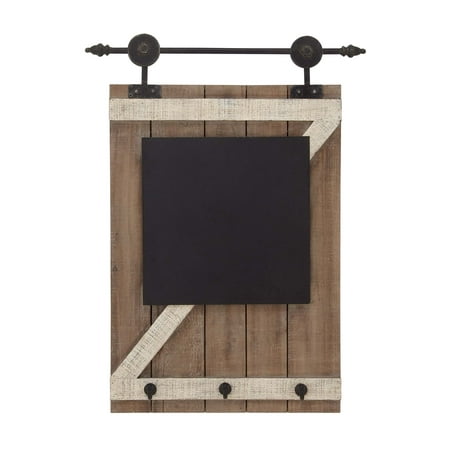 Decmode Farmhouse 27 X 20 Farmhouse Wooden Barn Door Wall Decor With Chalkboard And Hooks, Brown