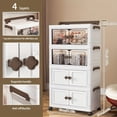thumbnail image 2 of Armario de Almacenamiento Plegable de 4 Capas con Asas, Cajas de Almacenamiento de Plástico de Gran Capacidad con Ruedas, Organizador de Armario Portátil para Recámara, Cierre Magnético, Cajones Apilables, Blanco con Asas Marrones, 2 of 7