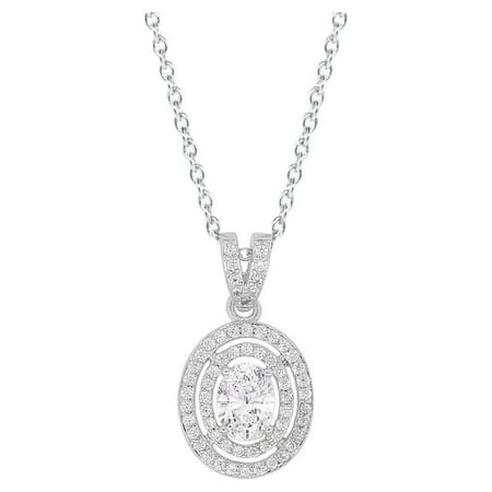 Cate & Chloe Zelda 18k White Gold Plated Silver Pendant Necklace | Cluster Solitaire Oval Cut Diamond Necklace for Women