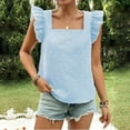 thumbnail image 2 of Summer Trendy Tops Women Ruffled Fly Sleeve Square Neck Plaid Shirt Dressy Casual Tank Top Blouses Sleeveless (M, Light Blue), 2 of 4