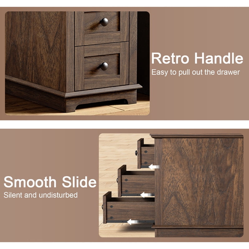 PLAMLE End Table with 3 Drawers for Living Room,Nightstand Sofa Side Table with Charging Station,End Table.