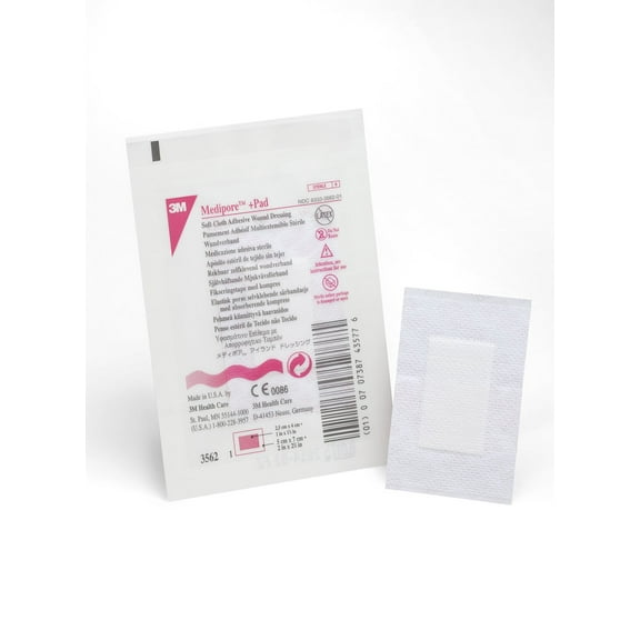 Medipore Adhesive Dressing 2 X 2-3/4 Inch Soft Cloth Rectangle White Sterile, 3562 - Case of 200