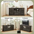 thumbnail image 3 of Farmhouse TV Stand with Charging Station, 4 Drawers,  Flip Door Cabinet, 63" Tall Entertainment Center Console Table, Bedroom Dresser with LED Light, 3 of 10