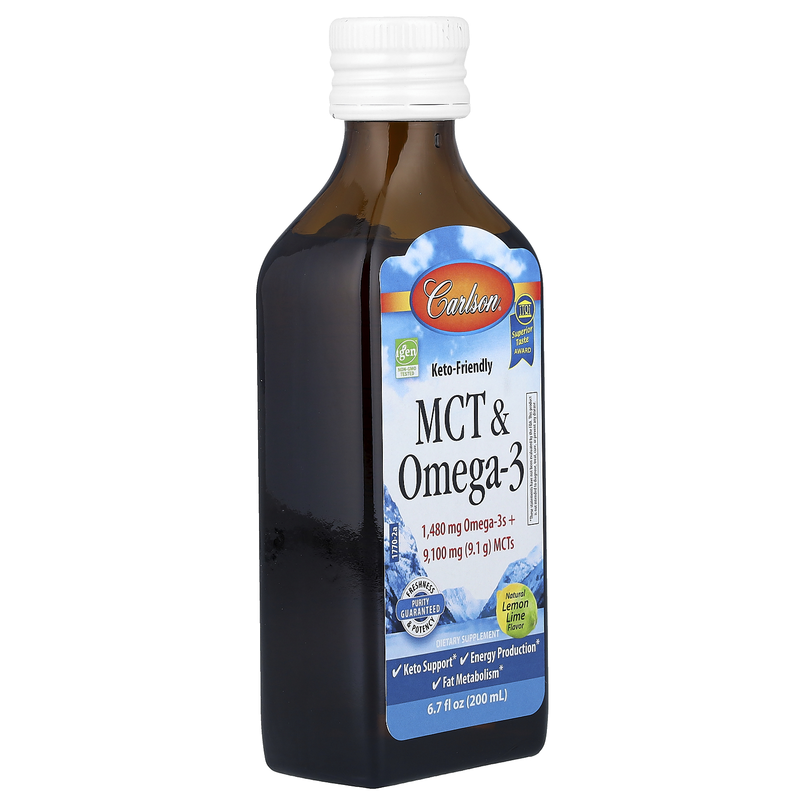 Carlson MCT & Omega-3, Natural Lemon Lime,  6.7 fl oz (200 ml)