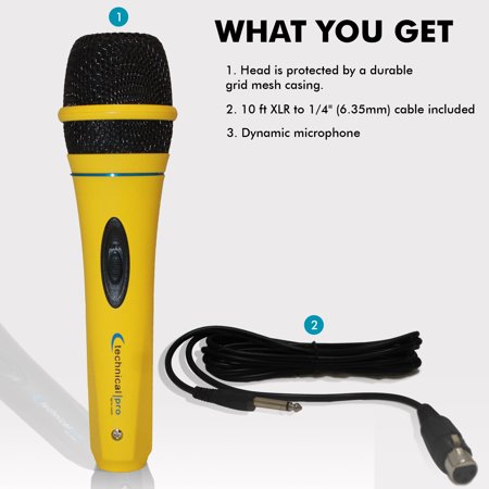 Set of 6 Professional Portable Microphone with Digital Processing, Steel Construction, Singing Machine, Wired Mic Included, XLR to 1/4, Yellow Karaoke DJ Wired Microphone Christmas Birthday Home Party