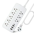 thumbnail image 1 of Barre d'Alimentation avec Parasurtenseur, Protection contre les Surcharges, Coque Ignifuge, Homologué ETL, 1700J, 2000W/10A, Espacement Grand 8 Prises avec 3*Ports USB 1*Type-C, Rallonge à Fiche Plate 5 Pieds, Montage Mural,, 1 of 8