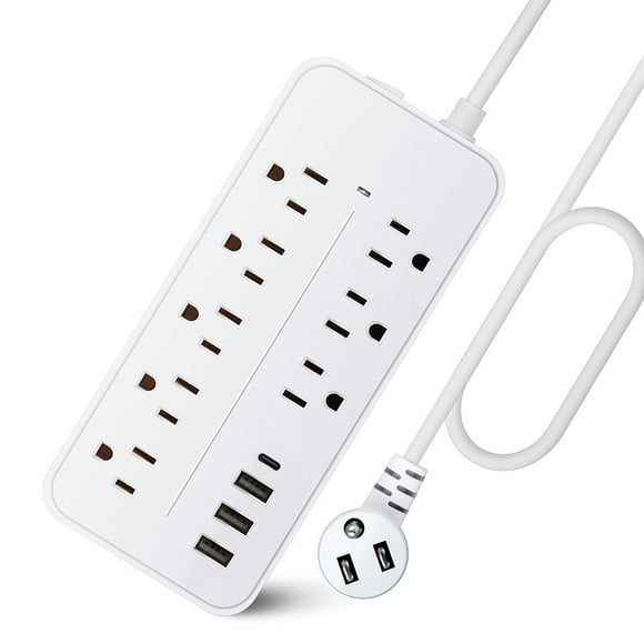 Surge Protector Power Strip (1700J), 8 Outlets with 3 USB Ports 1*Type-C, 5ft Extension Cord, Flat Plug, 2000W/10A Charging for Home, Office, ETL Listed,White