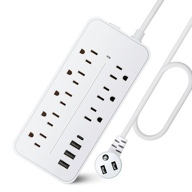 Barre d'Alimentation avec Parasurtenseur, Protection contre les Surcharges, Coque Ignifuge, Homologué ETL, 1700J, 2000W/10A, Espacement Grand 8 Prises avec 3*Ports USB 1*Type-C, Rallonge à Fiche Plate 5 Pieds, Montage Mural,