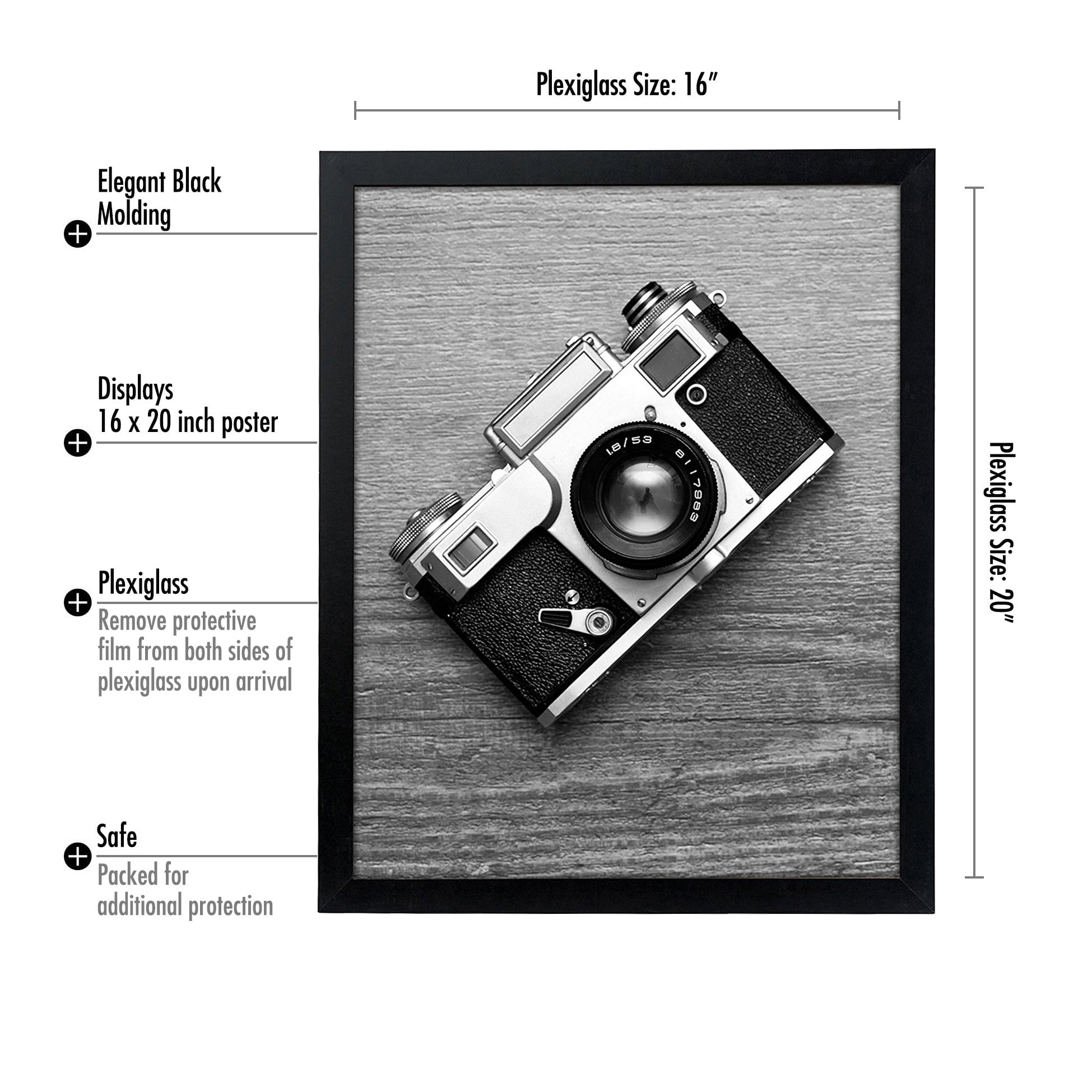 Americanflat 12x18 Poster Frame with Plexiglass plexi front designed vertically horizontally mounting ideal - Black