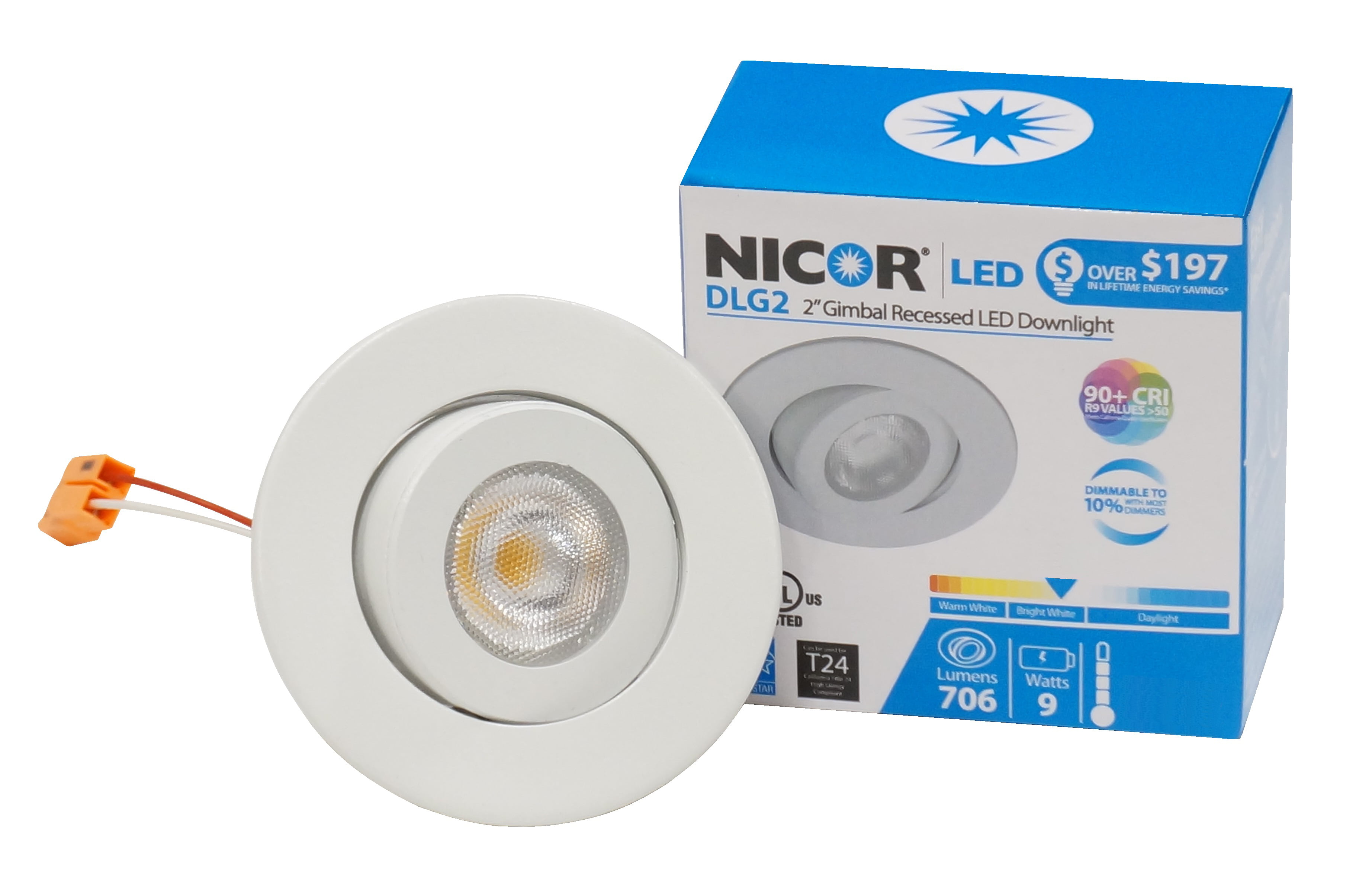 NICOR Lighting 2Inch Dimmable 2700K LED Gimbal Downlight for NICOR 2Inch Recessed Housings