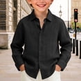 thumbnail image 2 of Blekii Boys Long Sleeve Button down Shirt Casual Collar Cotton Linen Solid Top, Black, 120, 2 of 4