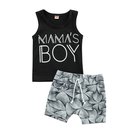 

0-3Y Toddler Baby Boys Summer Casual Clothes Sets 2pcs Cute Boys Sleeveless Letter Print Tank Tops+Shorts Holiday Beach Outfits