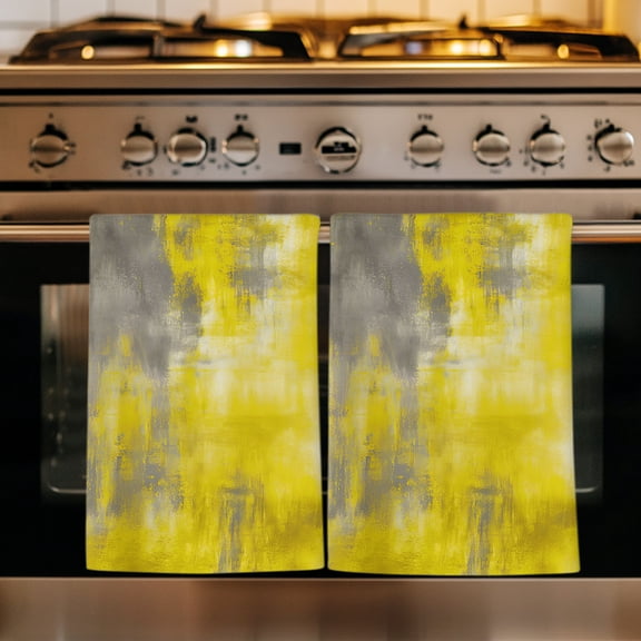 Vintage Yellow Kitchen Towels Set of 1, Abstract Minimalist Painting Art Watercolor Absorbent Dish Towels for Kitchen, Microfiber Hand Towel, Quick Drying Tea Towel for Cleaning Decorative Dishcloths