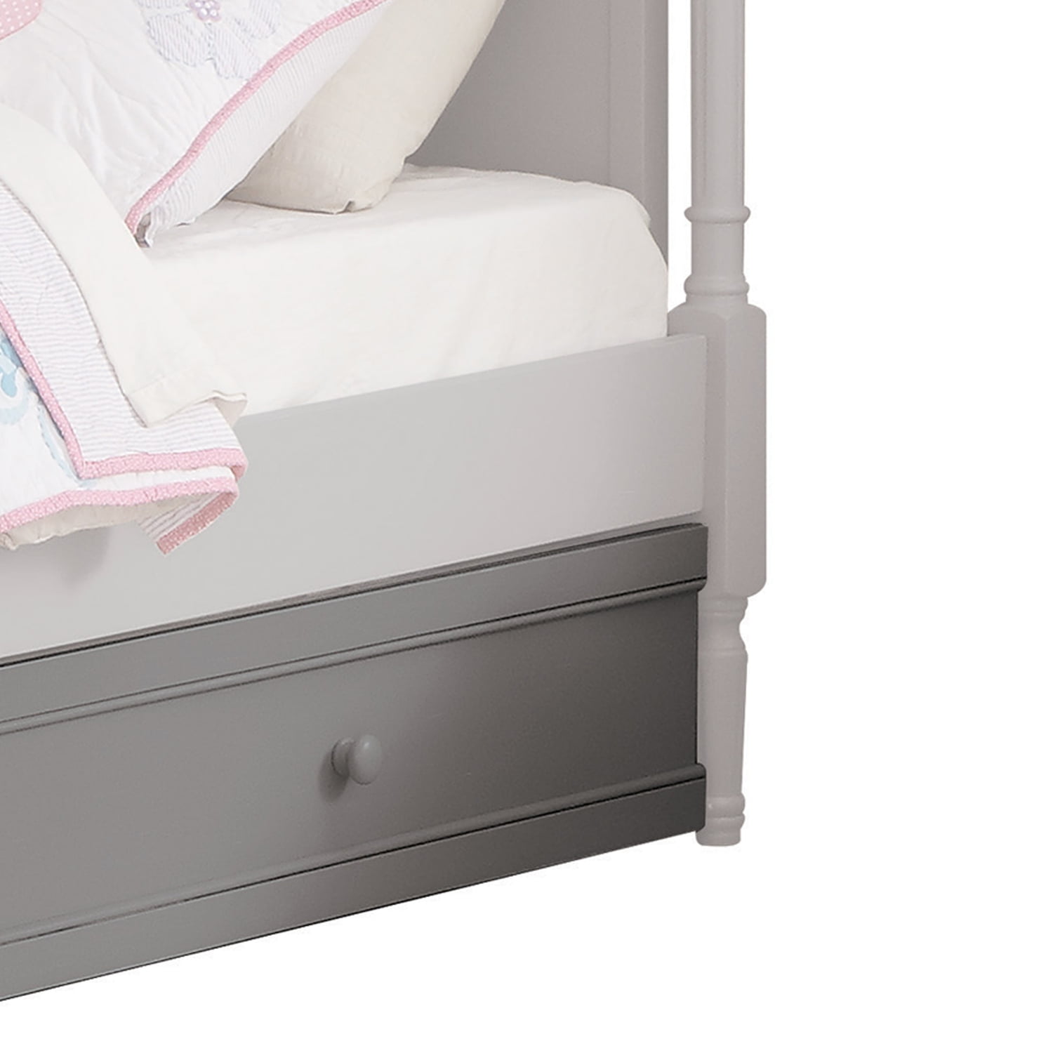 Wooden Twin Size Trundle Bed with Caster Wheels, Gray