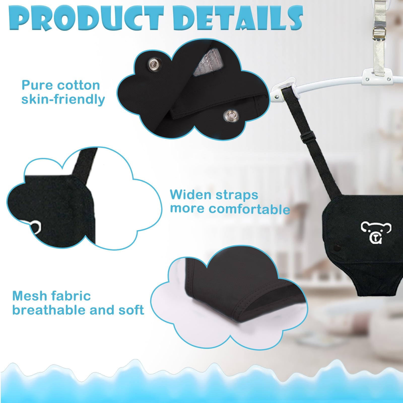 G TALECO GEAR Baby Jumper, Baby Doorway Jumper with Adjustable Strap, Protable Baby Jumpers and Bouncers, Easy to Assemble, Toddler Bouncer Jumper with Floor Mat, Black