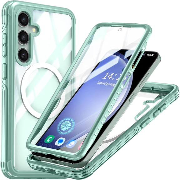 Magnetic for Samsung Galaxy S24 Case [Fit for MagSafe] [Built-in Tempered Glass Screen Protector] Full-Body Shockproof Military-Grade Protective Case Green