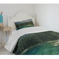 thumbnail image 4 of Ambesonne Forest Quilted Bedspread Set 2 Pcs, Aerial View Pines Lake, Twin Size, Dark Green Jade Green, 4 of 6
