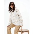 thumbnail image 4 of Women'S Casual Heart Print Crew Neck Long Sleeve Knit Top Loose Pullover Sweater Khaki One Size, 4 of 8