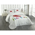thumbnail image 3 of Ambesonne I Love You Quilted Bedspread Set 3 Pcs, Letters Clouds Heart, Queen Size, Lime Green Magenta, 3 of 5
