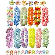 YzoeGzroe 50 PCS Soft Hawaiian Leis Luau Party Decorations Tropical Favors Lei Flower Hair Clip,Headbands and Wristbands Perfect for Your Hawaii Luaus Party.