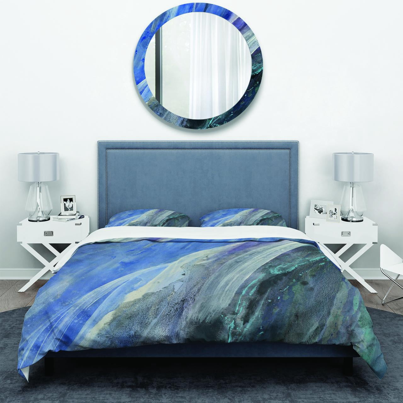 Designart 'Black And Blue Abstract Water Painting' Geometric Duvet Cover Set