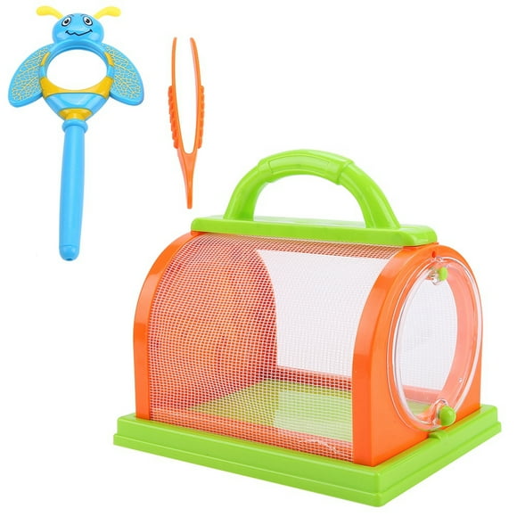 Insect Cage Outdoor Carrying Handle Portable Bug House for Kids (orange&green)