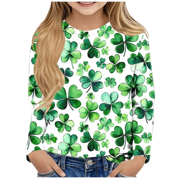 Avtoify Kids Long Sleeve Shirts Children's St. Patrick Print Long Sleeved Round Neck Top Casual Pullover Base Shirt