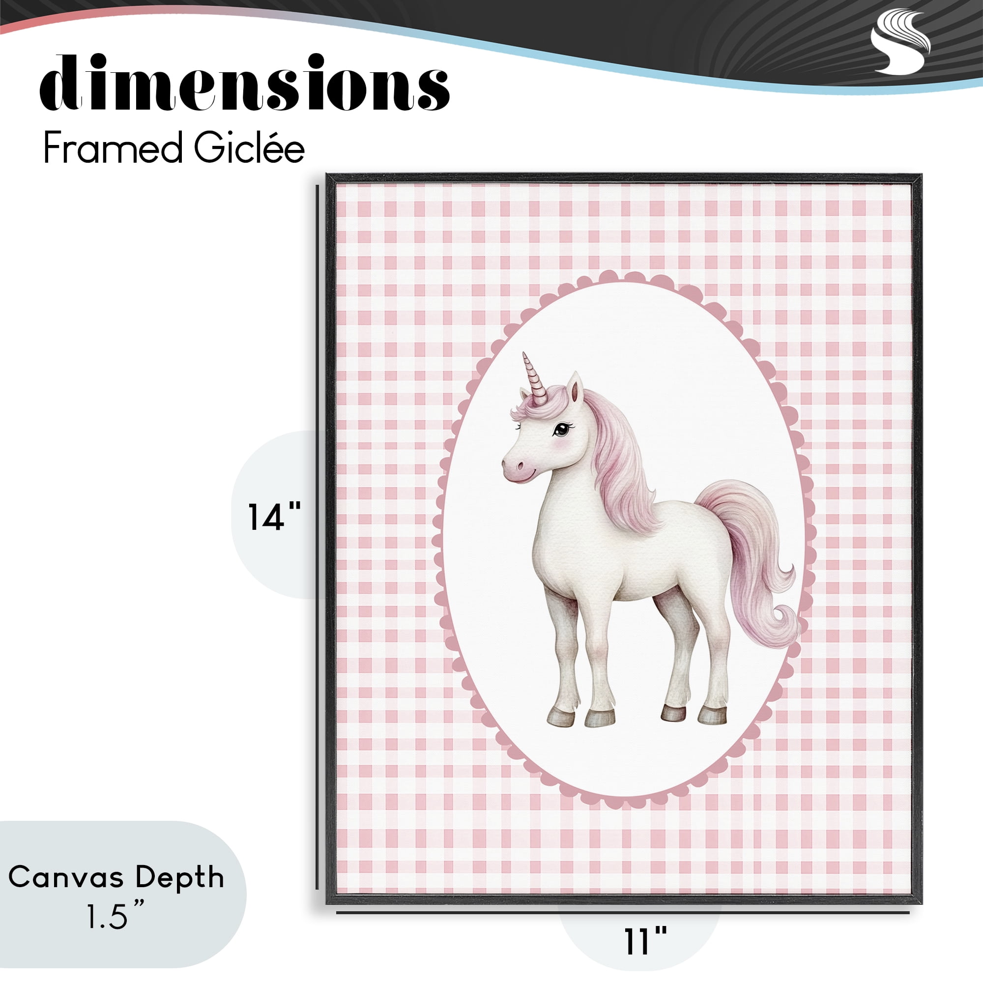 Stupell Industries Pink Gingham Unicorn Black Framed Giclee Art, design by Christine Simpson Art