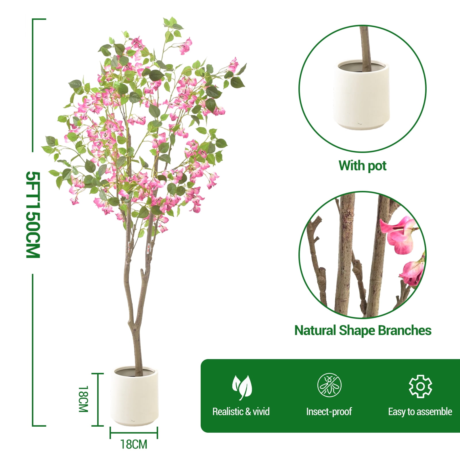 5FT Indoor Artificial Trees Faux Tree, Artificial Planter, Artificial Fake Tree Potted Flower, Thanksgiving Christmas, Artificial Plants for Home Office Wedding Party Gifts Indoor Outdoor Decor