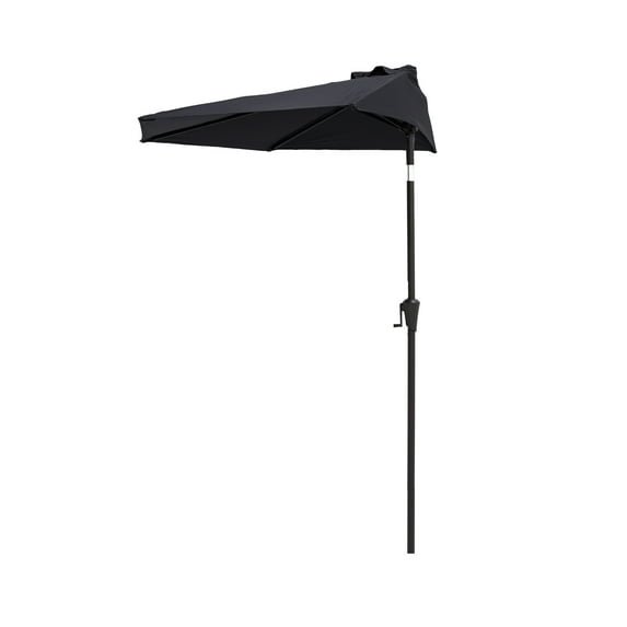 FLAME&SHADE 9 ft Half Round Outdoor Market Patio Table Umbrella with Tilt for Wall Balcony, Black