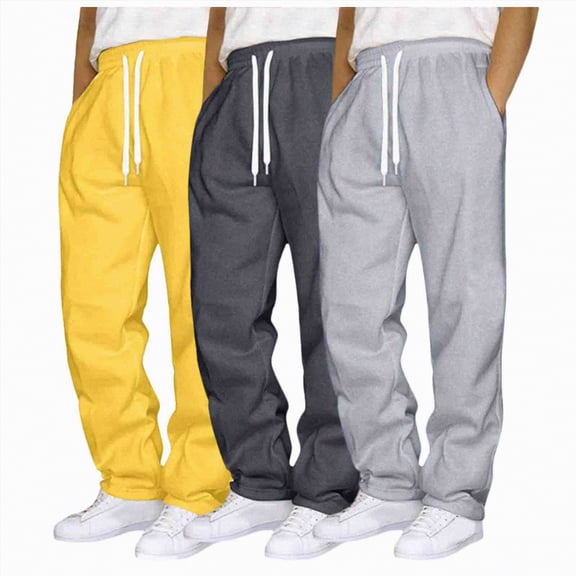TOWED22 Men's Joggers Sweatpants Open Bottom Straight Leg Casual Loose Fit Running Athletic Jersey Pants with Pockets(Yellow,S)