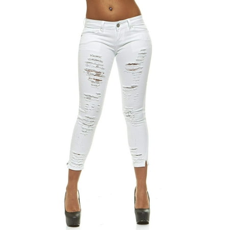 Ripped Jeans for Women Distressed Slits Skinny Jeans for Women Junior Size 7 Sexy White